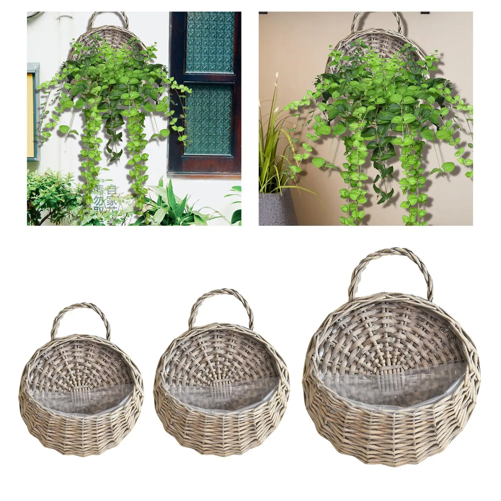 Handmade Woven Hanging Basket Plant Container Storage Basket Rustic Flower Pot for Garden Wedding Living Room Lawn Ornament