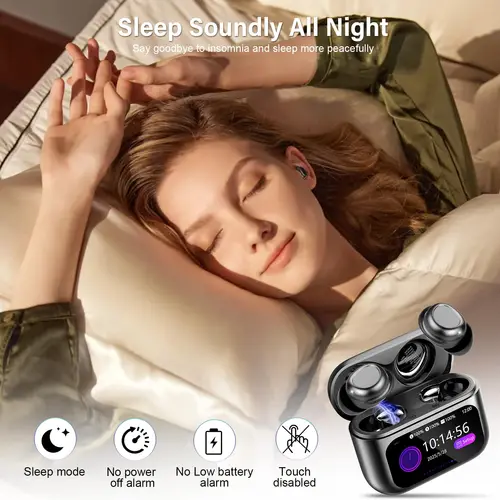 Imagen 2 del producto Auriculares para dormir SU9 para personas mayores, Bluetooth 5,4, modo de suspensión, resistente al agua IPX7, tiempo de reproducción de 48 horas, tapones para los oídos cómodos con cancelación de ruido