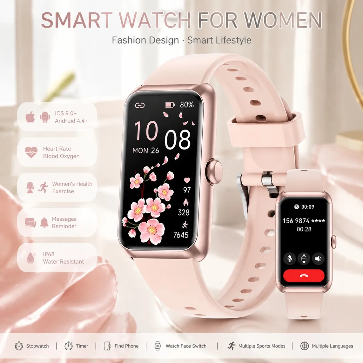 New Smart Band Watches Women Men Sports Fitness Bracelet Call Reminder Heart Rate Monitor Waterproof Smartwatch For Android IOS