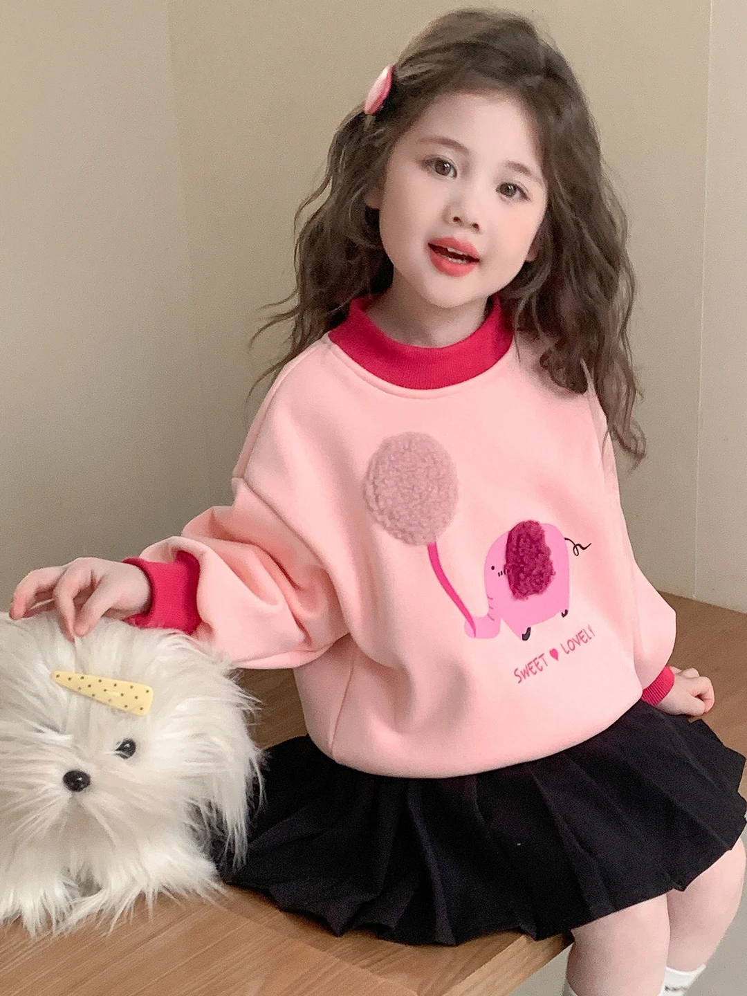 Sweat-shirt d'hiver pour filles, doublé de polaire, vêtements décontractés d'automne, vêtements chauds pour bébé, sweat-shirt à col rond tendance