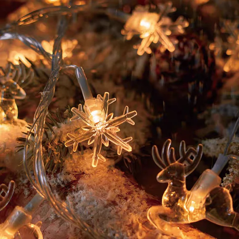 LED Snowflake Light Garland Stars Fairy Light Battery-operated Xmas Tree Elk Decorativa Garland Party Wedding New Year\'s Decor