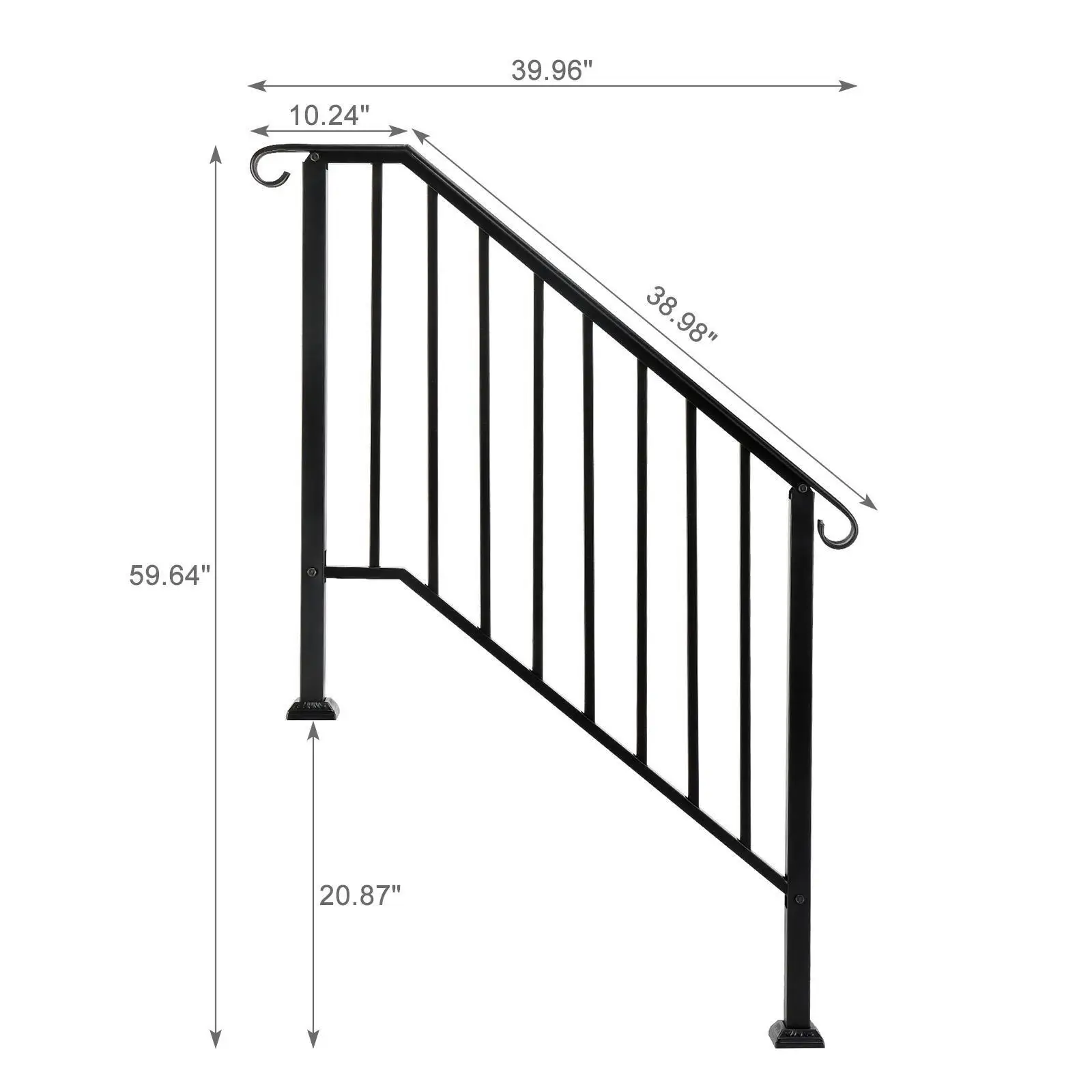 Wrought Iron Stair Handrail Stair Rail Railing Fit 3-4 Steps Handrail for Stairs