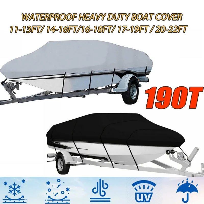 

190T чехол для яхты, лодки, 11–22 футов, анти-УФ, водонепроницаемый, сверхмощный, морской, прицепной, парусиновый, V-образный, аксессуары для лодок