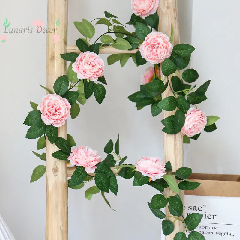 5pcsAmazon Ocean Peony Camellia Vine Green Plant Air Conditioning Tube Decorative Rose Leaf Simulation Flower Vine