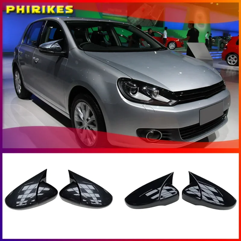 

2pcs Car Rear View Mirrors Cover Protector For Golf 6 MK6 R VI 2009-2013 Black 5K0857537 Auto Rearview Mirror Covers Accessories