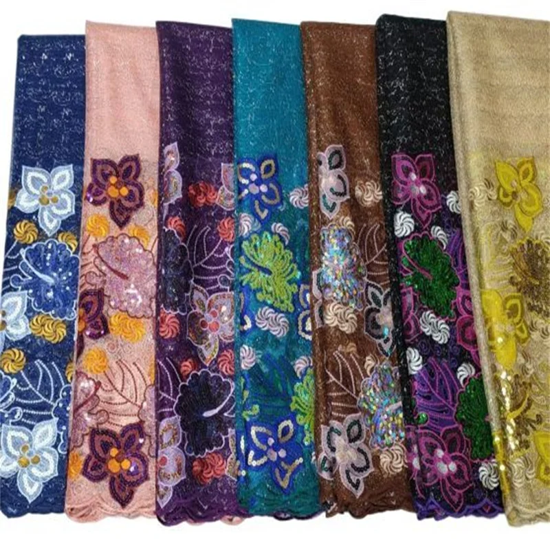 

Multicolor African Lace Fabric Sequins Soft French Milk Silk Mesh Lace Fabric Two Kinds Of Sequins For Nigerian Wedding Green