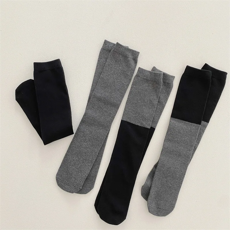 

New Children Knee High Socks Girls Black Grey Patchwork Middle Tube Stockings Fashion Cotton Soft Kids Socks 1-11years Old