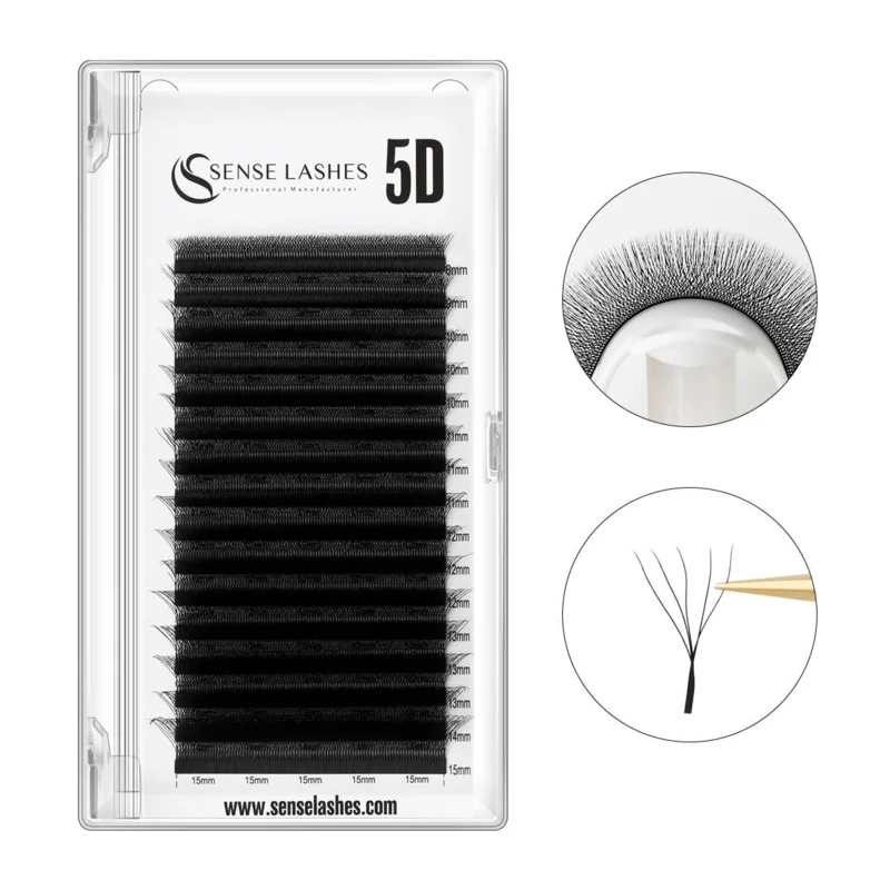 SENSE LASHES 16 Rows 5D W Shape Eyelash Natural Soft Faux Mink Automatic Flowering Premade Volume Fan Lashes