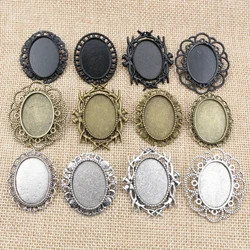 5pcs 18x25mm Inner Size Antique Silver Plated Bronze Black Brooch Pin Classic Style Cameo Cabochon Base Setting DIY Jewelry