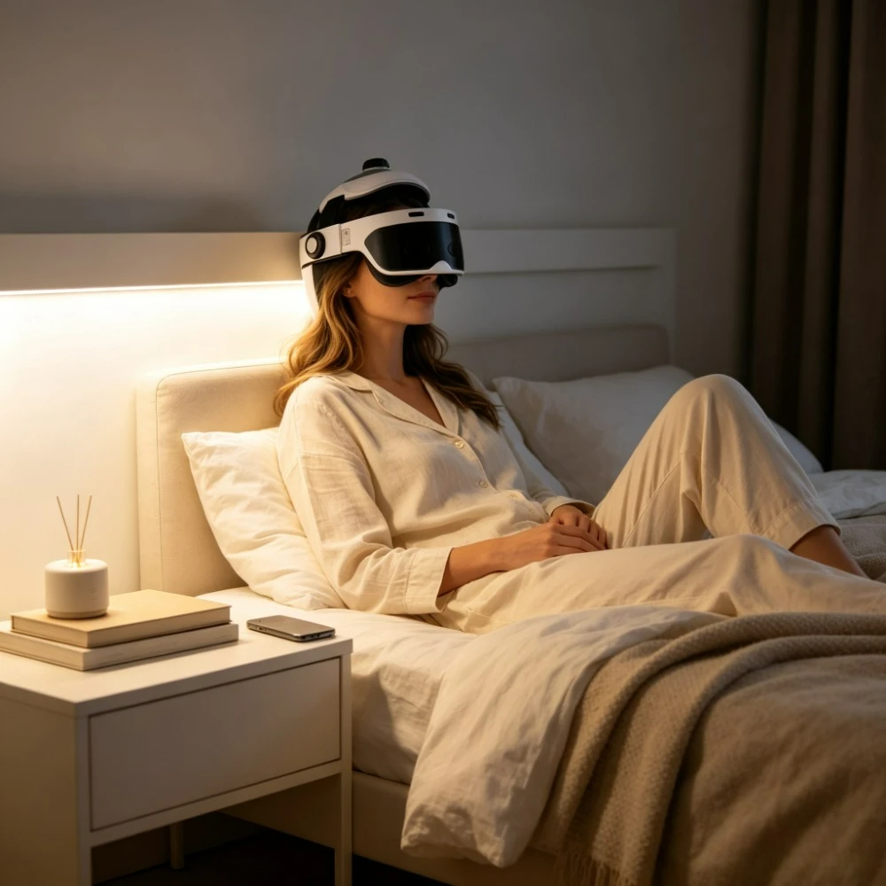 Electric Integrated Head and Eye Massager Helmet Scalp Neck Therapy Instrument for Fatigue Relief Gift Home Spa Office Travel