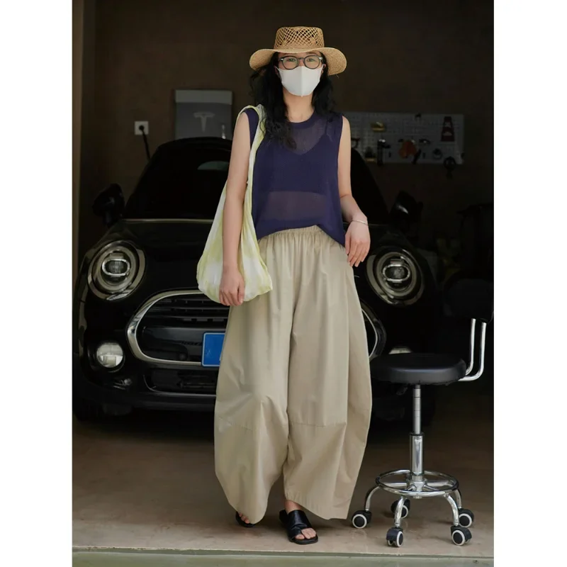 

Thin Lyocell Wide Leg Casual Pants Women Loose Trousers Slim Summer Cotton Silky Breathable Literature and Art Curved Clothing