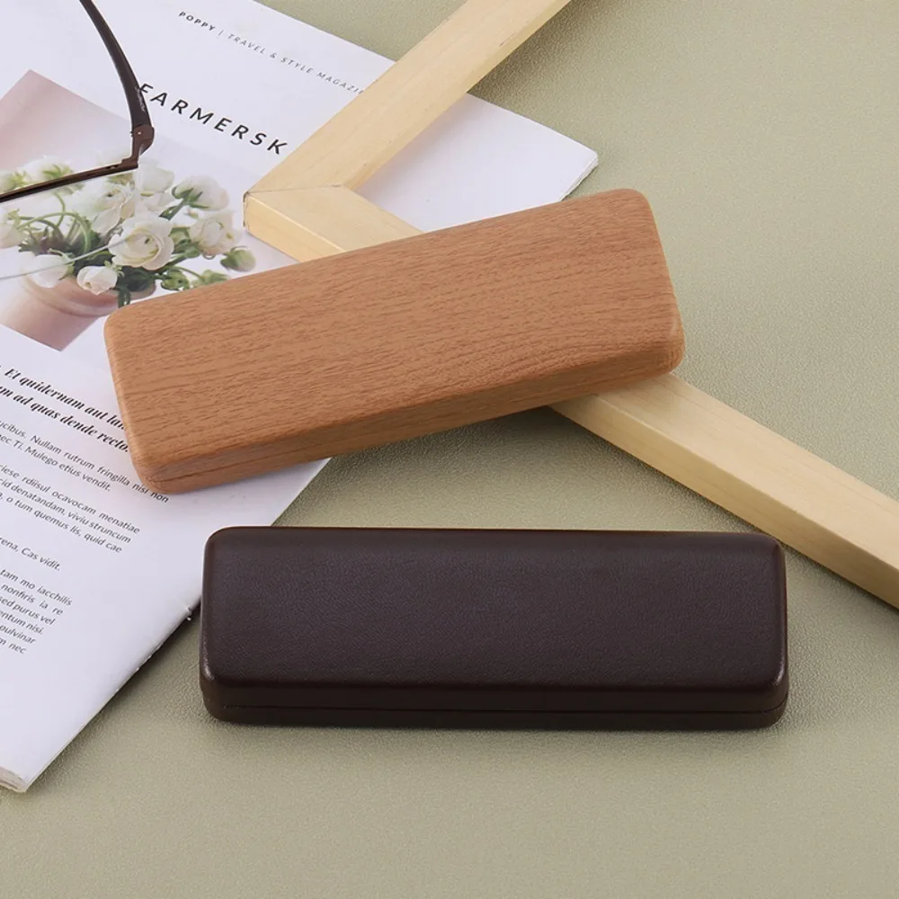 High Quality Wood Grain Hard Kit Holder Metal Reading Glasses Case For Men And Women PU Leather Eyeglass Box