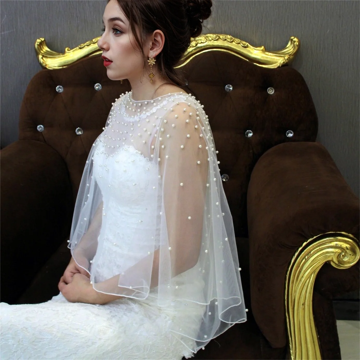 Bridal Wraps Wedding Top Elegant Womens Party Jackets Pearls Beaded Bolero Short Vest Shoulders Cover Bride Accessories VG27