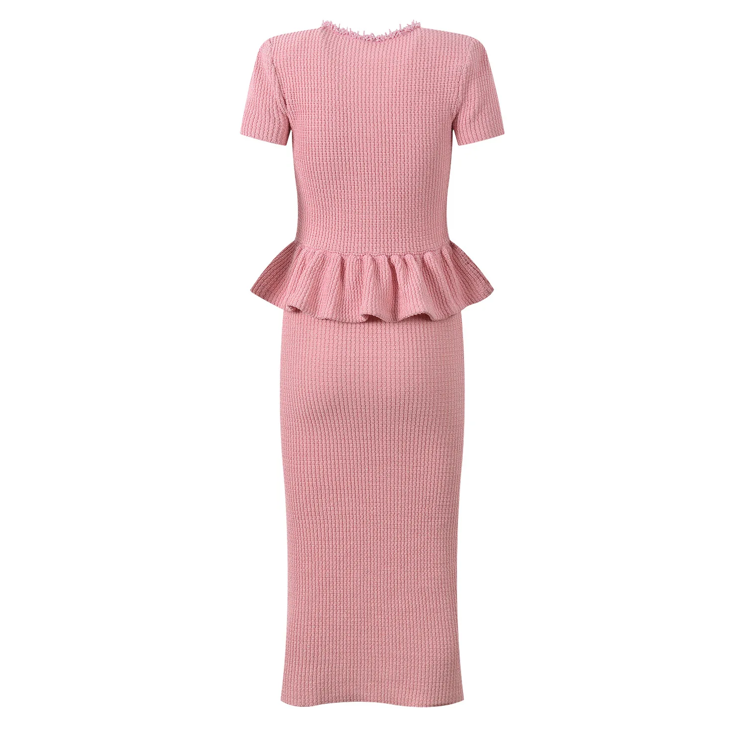 CHUJIE 2025 Jesień Zima Nowa Francuska Sukienka w Stylu Socjality, Lekki Luksus, Ozdobiona Koralikami, Okrągły Dekolt, Imitacja Dwuczęściowej, Z Falbanami, Dopasowany Krój, Długa Sukienka