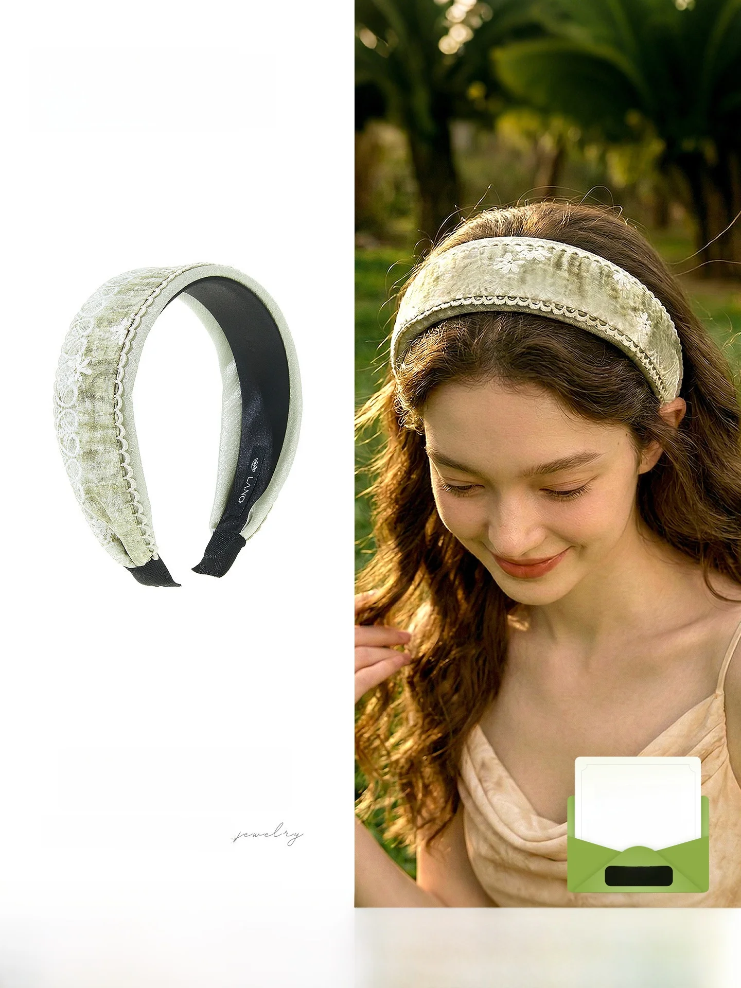 lan-グリーン花柄ヘアバンド女性用スタイリッシュなハイヘアラインヘッドウェアファッショナブルなアクセサリー日常着に最適