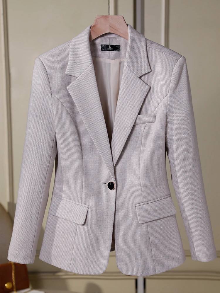 Cinza damasco marrom sólido feminino blazer formal para o outono inverno senhoras feminino manga longa único botão casaco fino