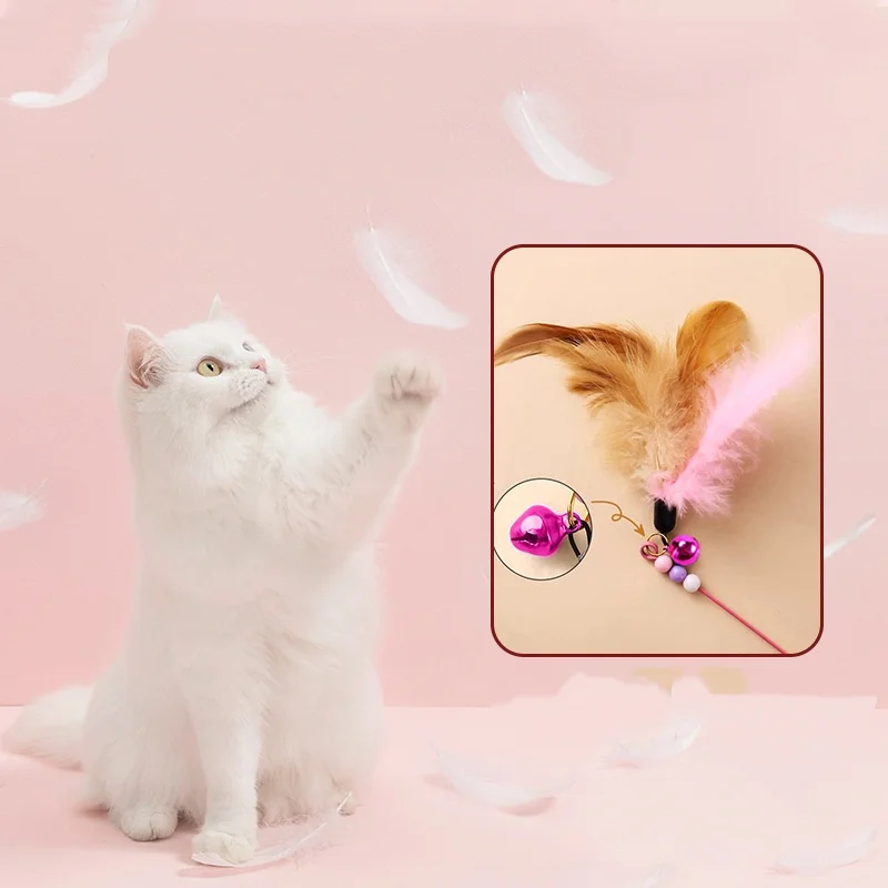 1 Stück Metall-Draht Katzenspielzeug mit Feder und Glocke - Interaktive Katzenangel für Katzenunterhaltung, Top Katzenspielzeug-Zubehör – Detail 4