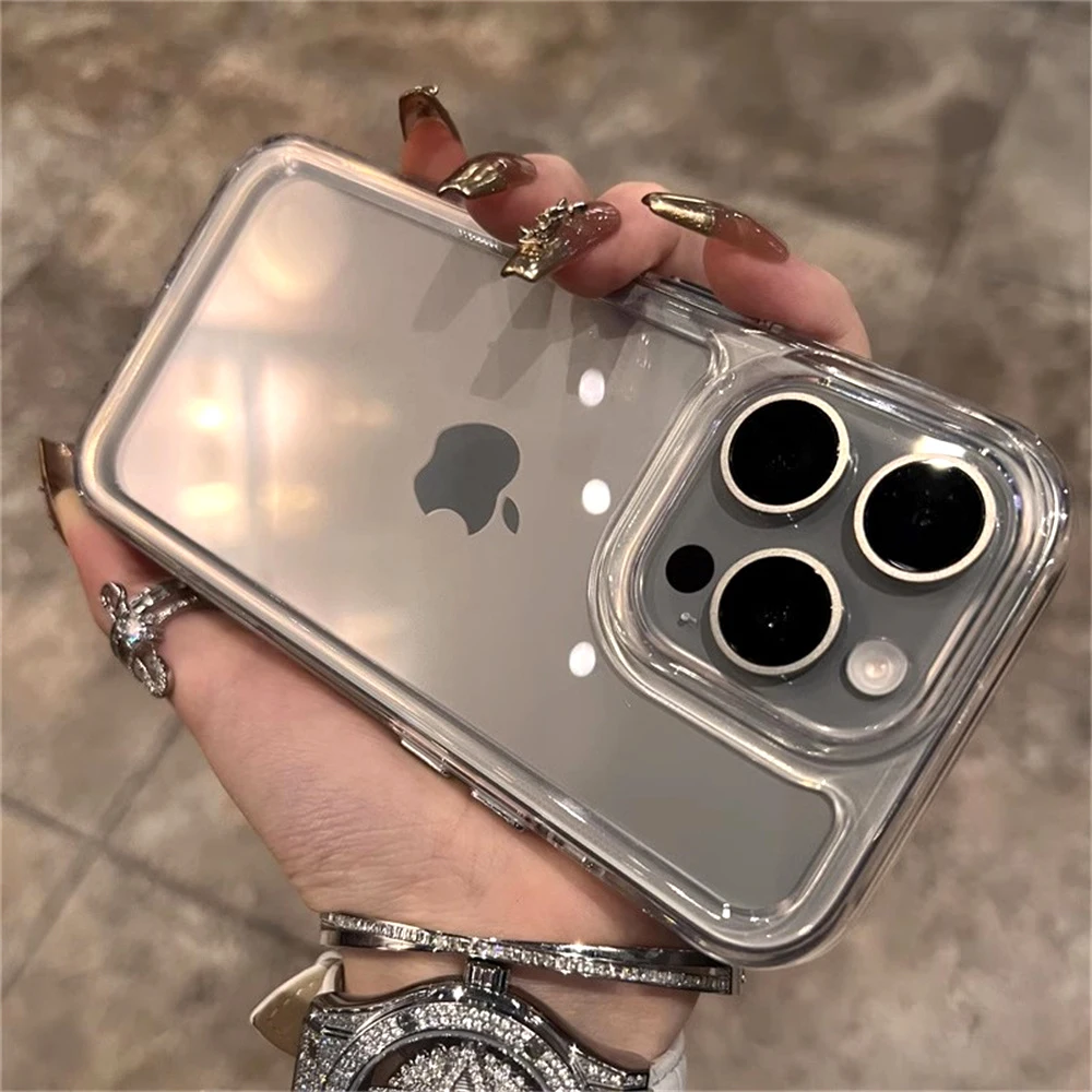 Transparent Acrylic Case For iPhone 16 15 14 13 12 11 Pro Max Air Cushion Shockproof Bumper Frame Armor Hard Protection Cover