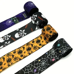 1pc 5 Yards Halloween Wired Edge Ribbons Spider Web Printed Ribbon Skull Pumpkin Ribbons for Halloween Home Wreath Craft Decor