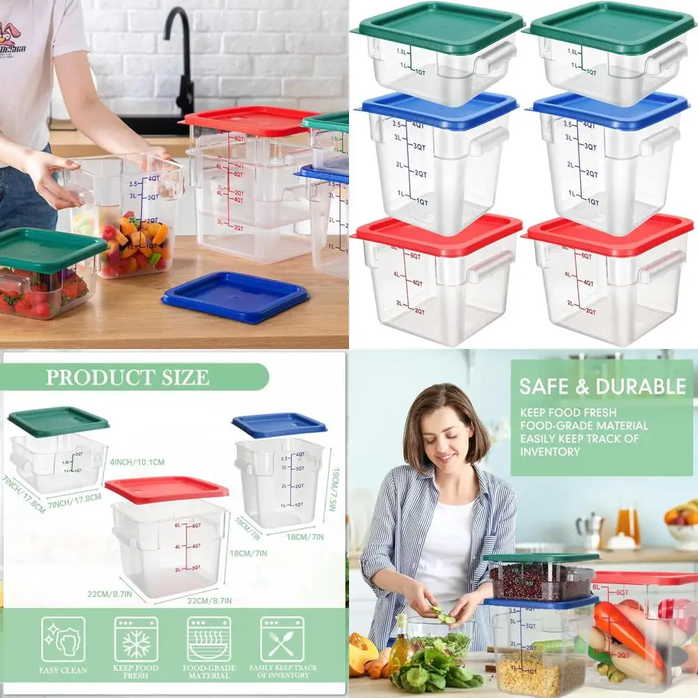 

6-Piece Clear Square Food Storage Containers with Lids and Handles, Ideal for Restaurant and Kitchen Use, Available in 2, 4, and