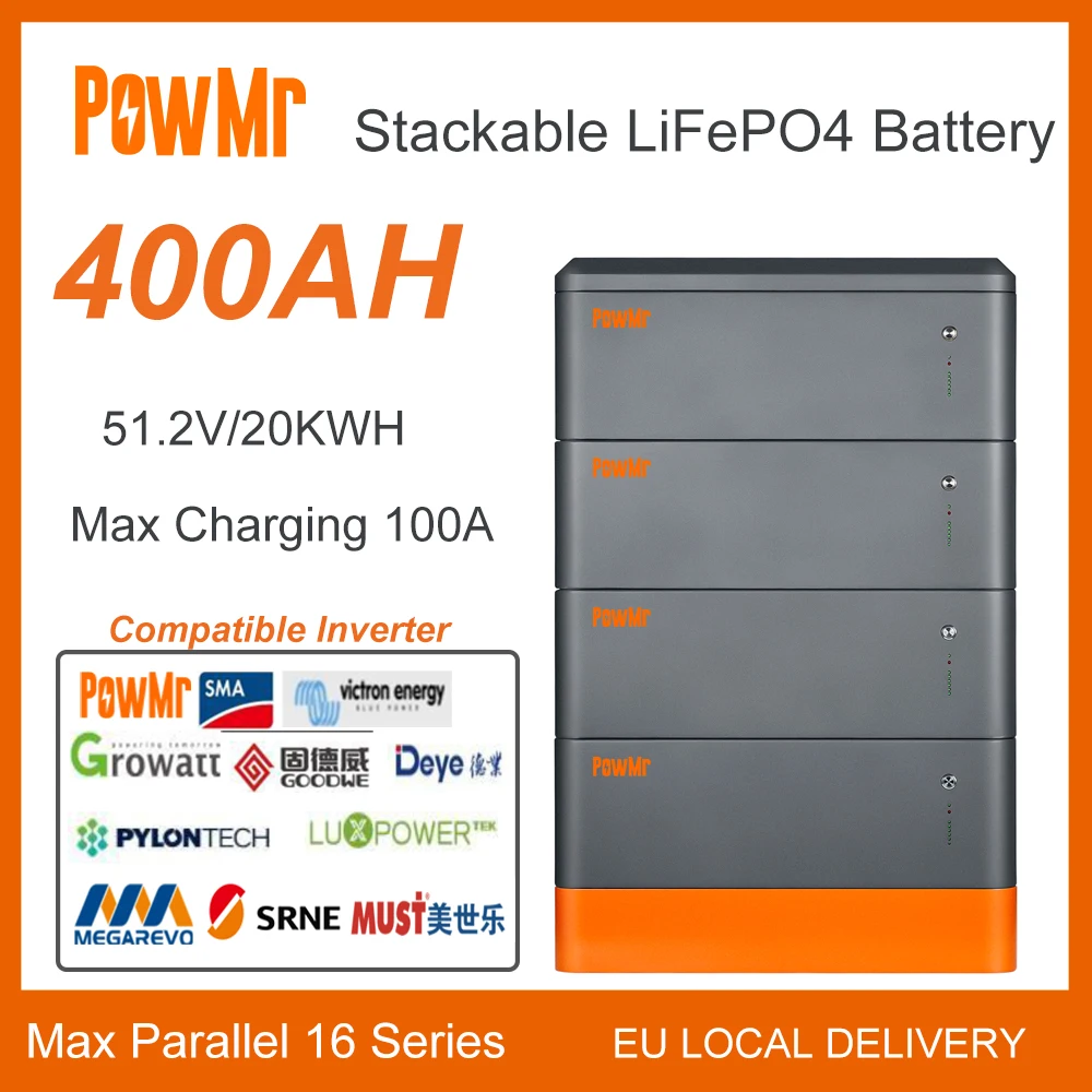 400AH 51.2V Stackable LiFePO4 Battery Max Charging 100A Advanced BMS More Than 6000 Cycle 20KWH High Savety Home Energy  Storage