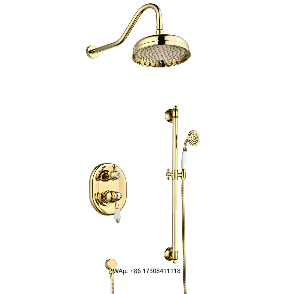 

Gold Bathroom Shower Set Wall Mounted Rainfall Bathroom Shower System Pressure Balancing Shower Mixer Valve