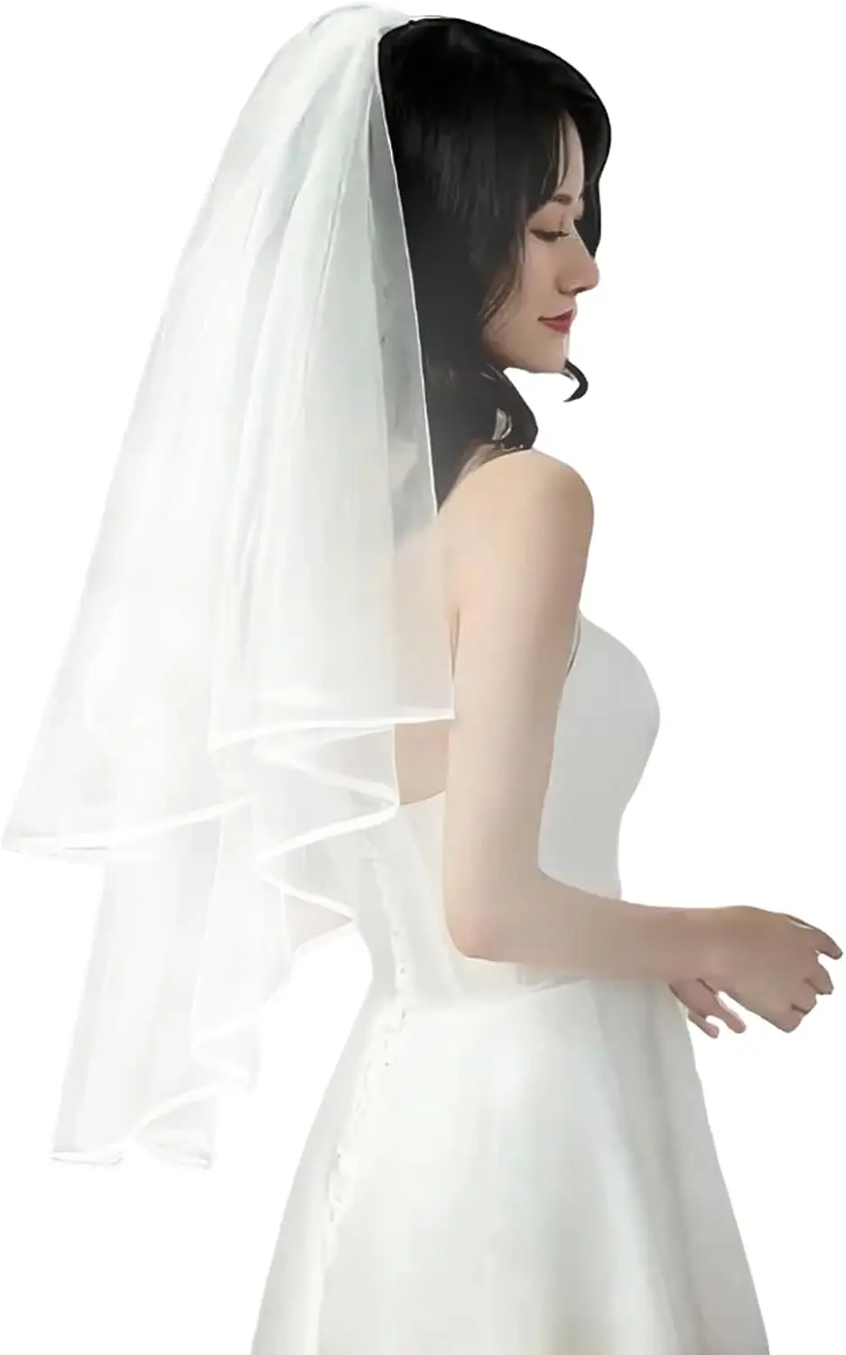 

Wedding veil, double white bridal veil with comb, bridal tulle veil with white hem