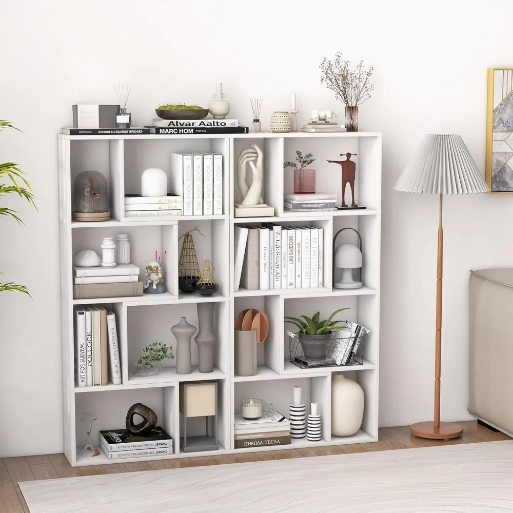 5-Shelf Geometric Bookcase, 48-Inch Tall, 8-Cube Wooden Storage Display Shelf, Includes 2 Anti-Tip Devices