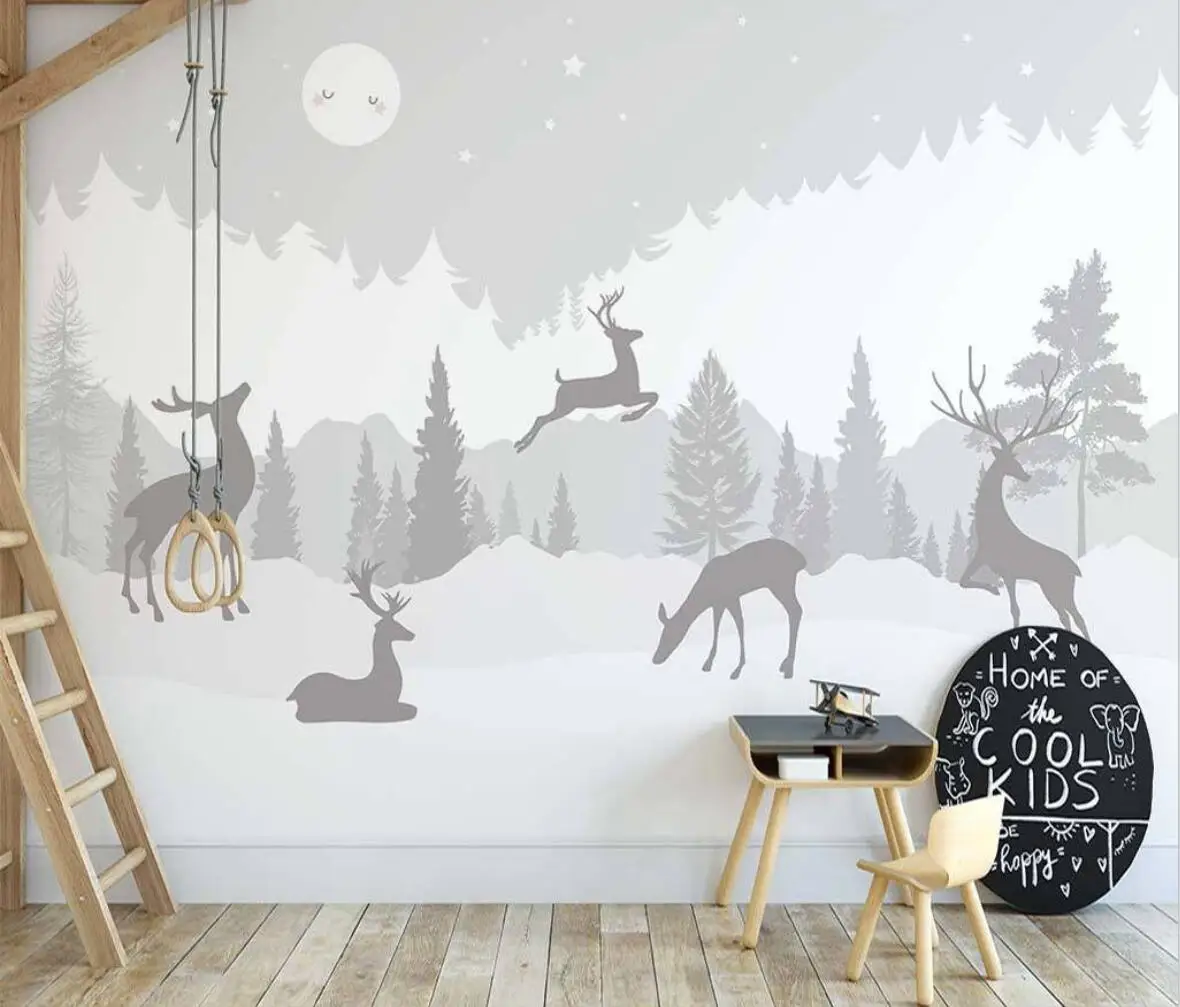 Custom wallpaper mural Nordic hand-painted cartoon forest elk children's room background wall luxury home decoration wall paper