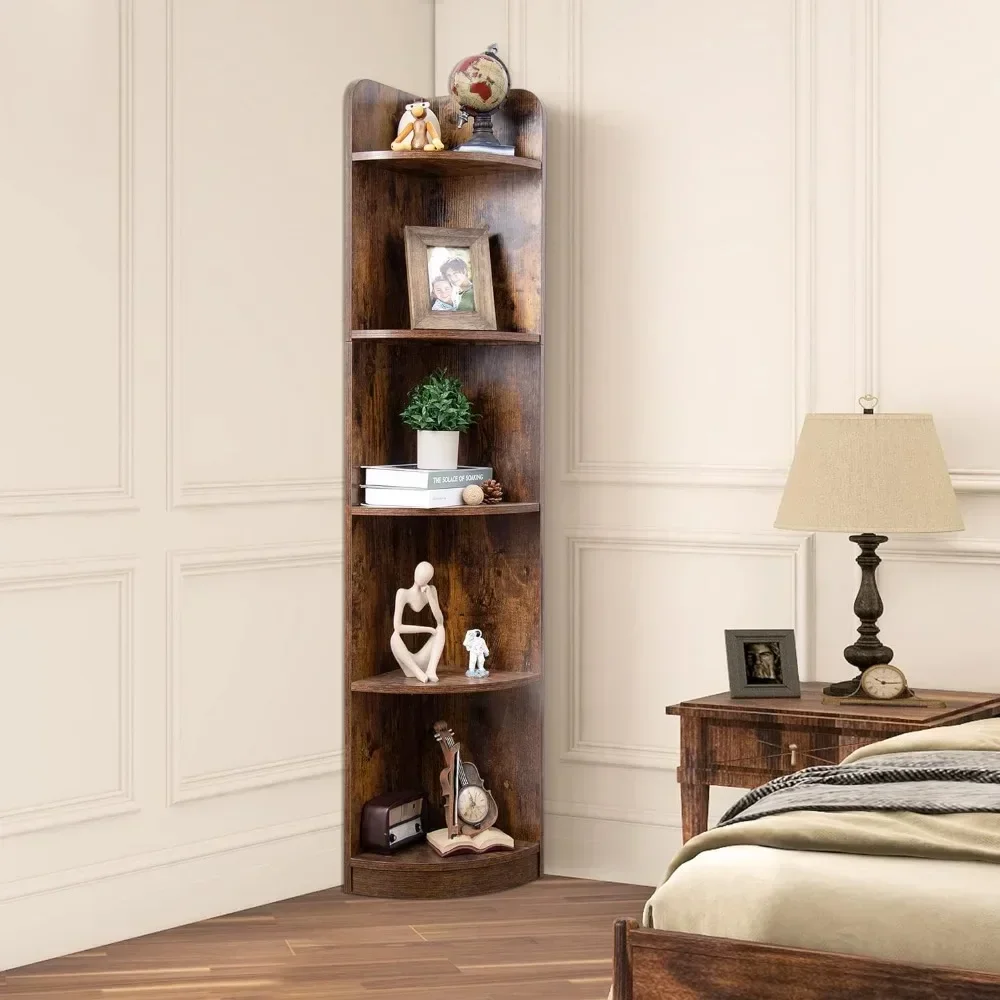 Corner Bookshelf, 5-Tier Bookshelf, Durable Wood Cabinet, 63