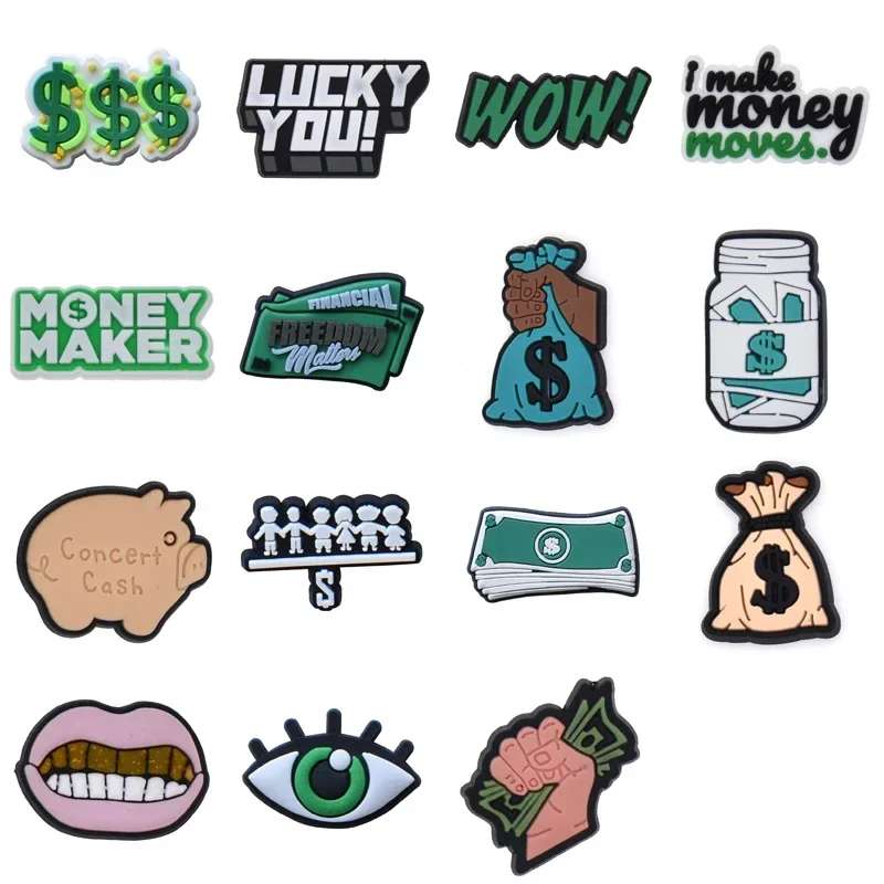 100 ชิ้นจํานวนมากรองเท้า Charms สําหรับ Crocs อุปกรณ์เสริม Dollar กระเป๋ารองเท้า Charm สําหรับ Croc ตกแต่ง Pins กางเกงยีนส์ผู้ชายผู้หญิง Clogs คลิป