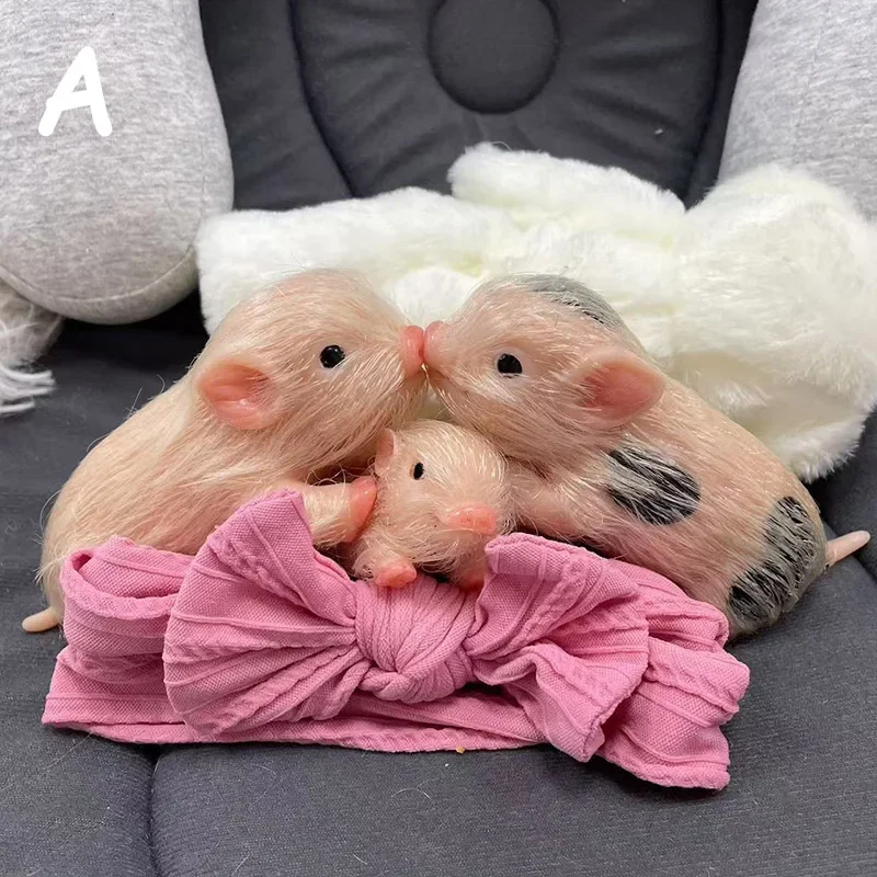 5 Inch Realistic Full Body Soft Silicone Family Reborn Pig Doll  Implanted Hair Children Toy Xmas Gift (Gift box packaging )