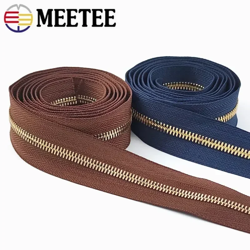 1/2Yards 5# Metal Zipper Gold Teeth Continuous Zip Tape Bag Clothes Jacket Sewing Zippers By The Yard Repair Kit DIY Accessories