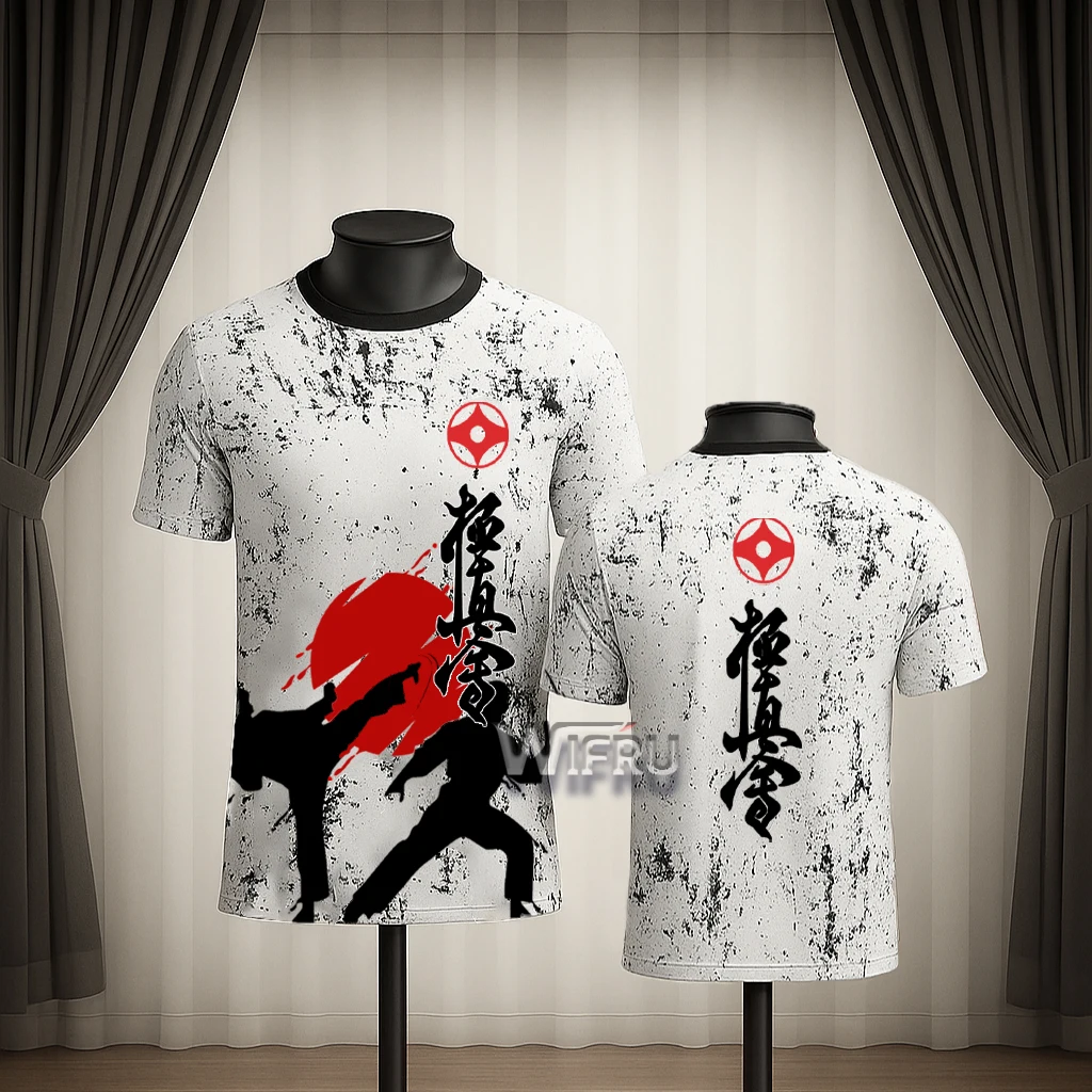 

Japanese Samurai Karate Fighting Print T-shirt WIFRU Breathable Kung Fu Taekwondo Uniform Men and Women Short Sleeve O-Neck Tops