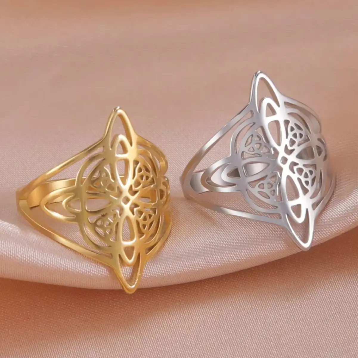 LIKGREAT Witch Knot Ring for Women Men Stainless Steel Wiccan Celtic Knots Witchcraft Good Luck Protection Amulet Jewelry Gift