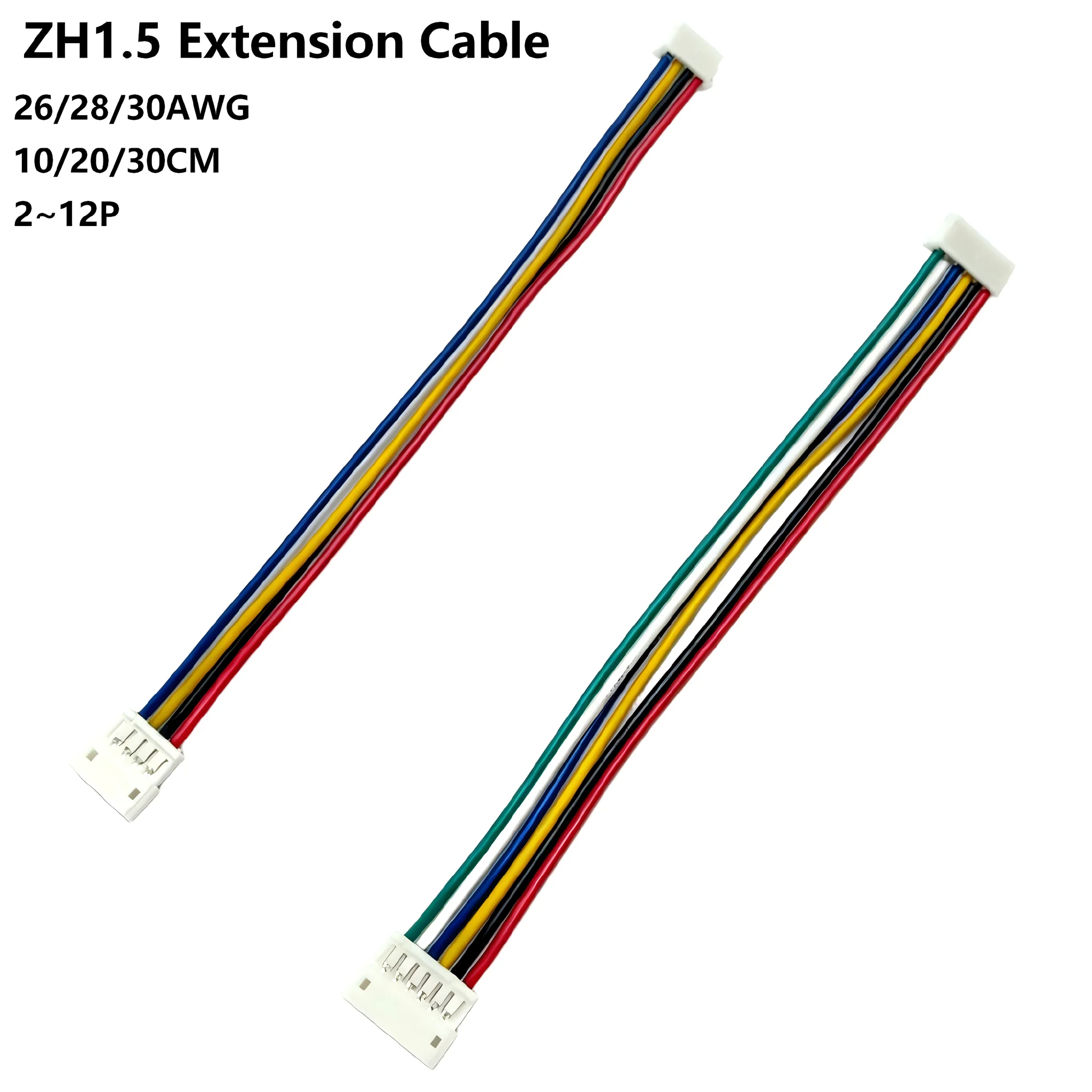 10PCS ZH1.5 Extension Line 2P/3P/4P/5P/6P/7P/8P/9P/10P/12P ZH1.5mm Pitch Male To Female Connector 10/20/30cm Cable 26/28/30AWG