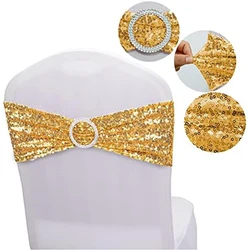 10/20pcs Gold Stretch Spandex Chair Bow Sash Bands Wedding Engagement Banquet Decor Birthday Party Gatherings Home Decoration