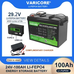VariCore 24V/25.6v 100AH LiFePO4 Lithium Battery USB3.0 Type-C Output for Inverter Car lighter Batteries 29.2V Charger Tax Free