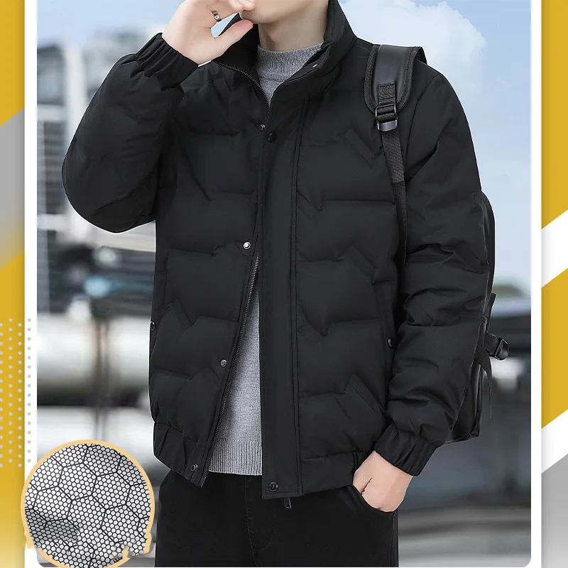 الشتاء رجل أسفل سترة رشاقته الباردة واقية الوقوف طوق سستة معطف الذكور بلون طويل الأكمام الدافئة خفيفة الوزن الرجال ملابس خارجية #2