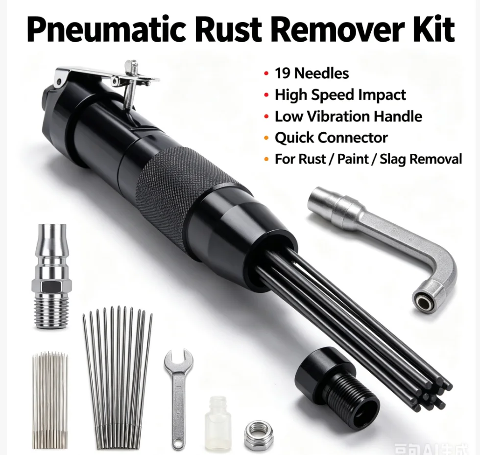 Pneumatic Rust Remover Gun 12-Pin Alloy Rust Removal Needle Powerful Impact, Efficient For Rusted Surfaces And Weld Slag Removal