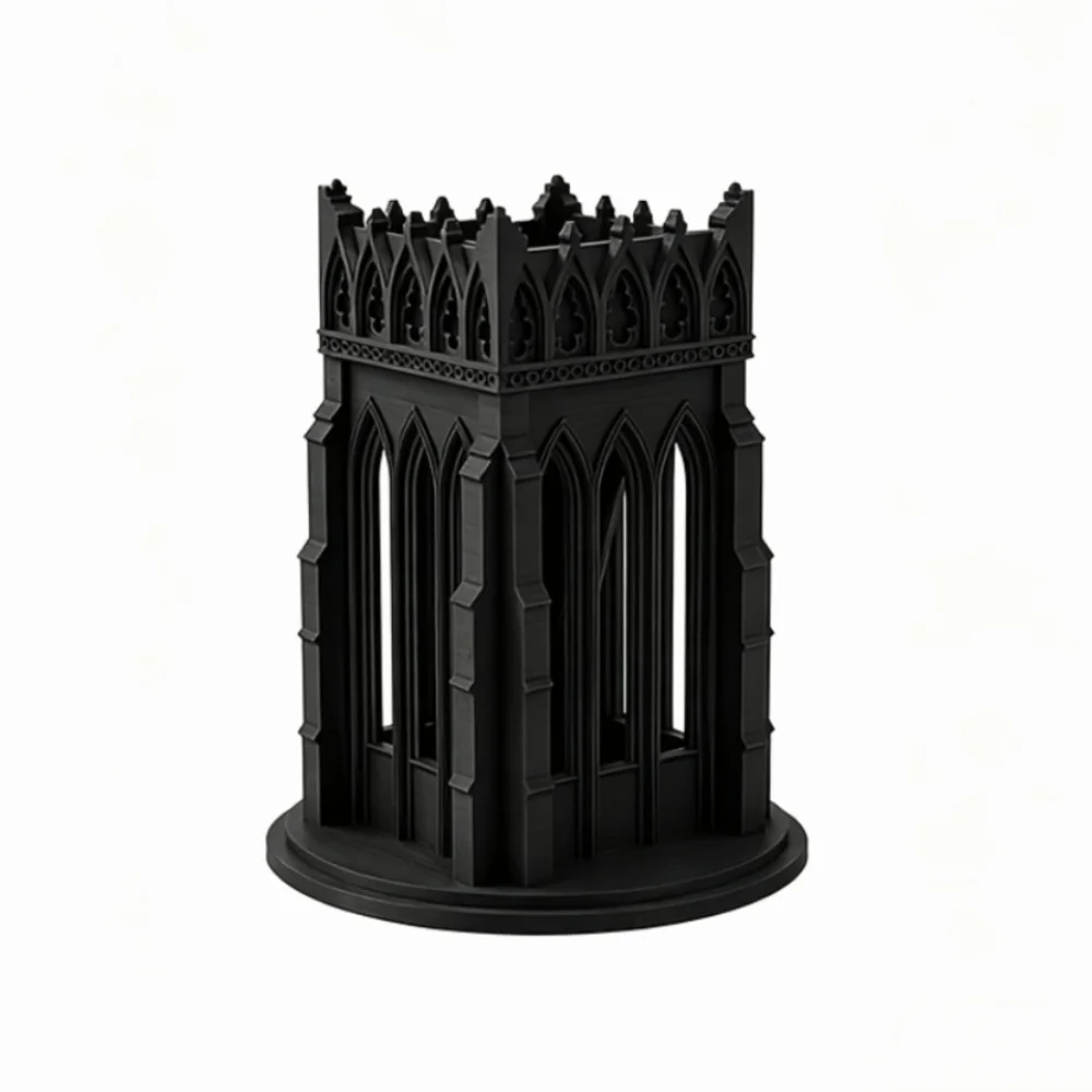 Retro Gothic Church-Style Pen Holder Delicate 3D Printed Desktop Ornament Vintage Large Capacity Storage Display Shelf Home