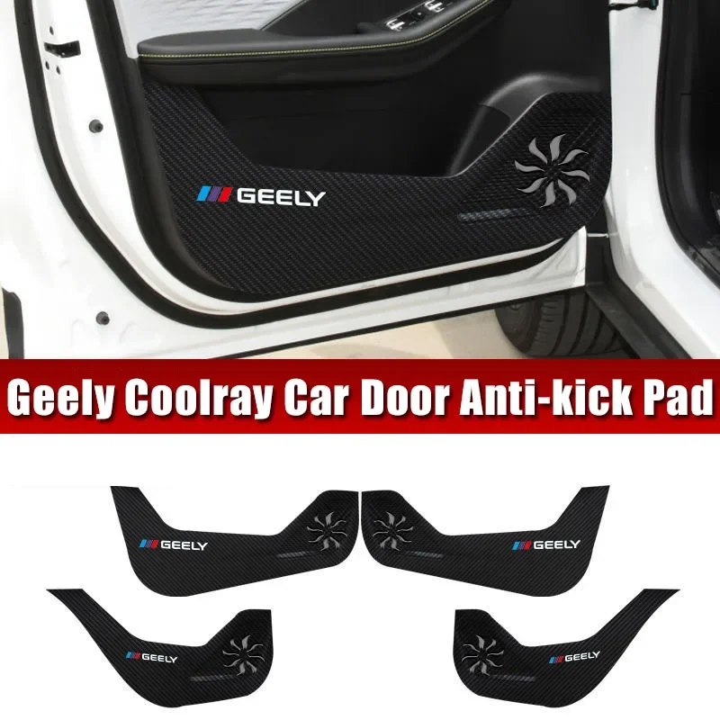 Car Door Anti-kick Pad for Geely Coolray 2019-2022 Carbon Fiber Leather Scratch-proof Protective Film Sticker Auto Interior