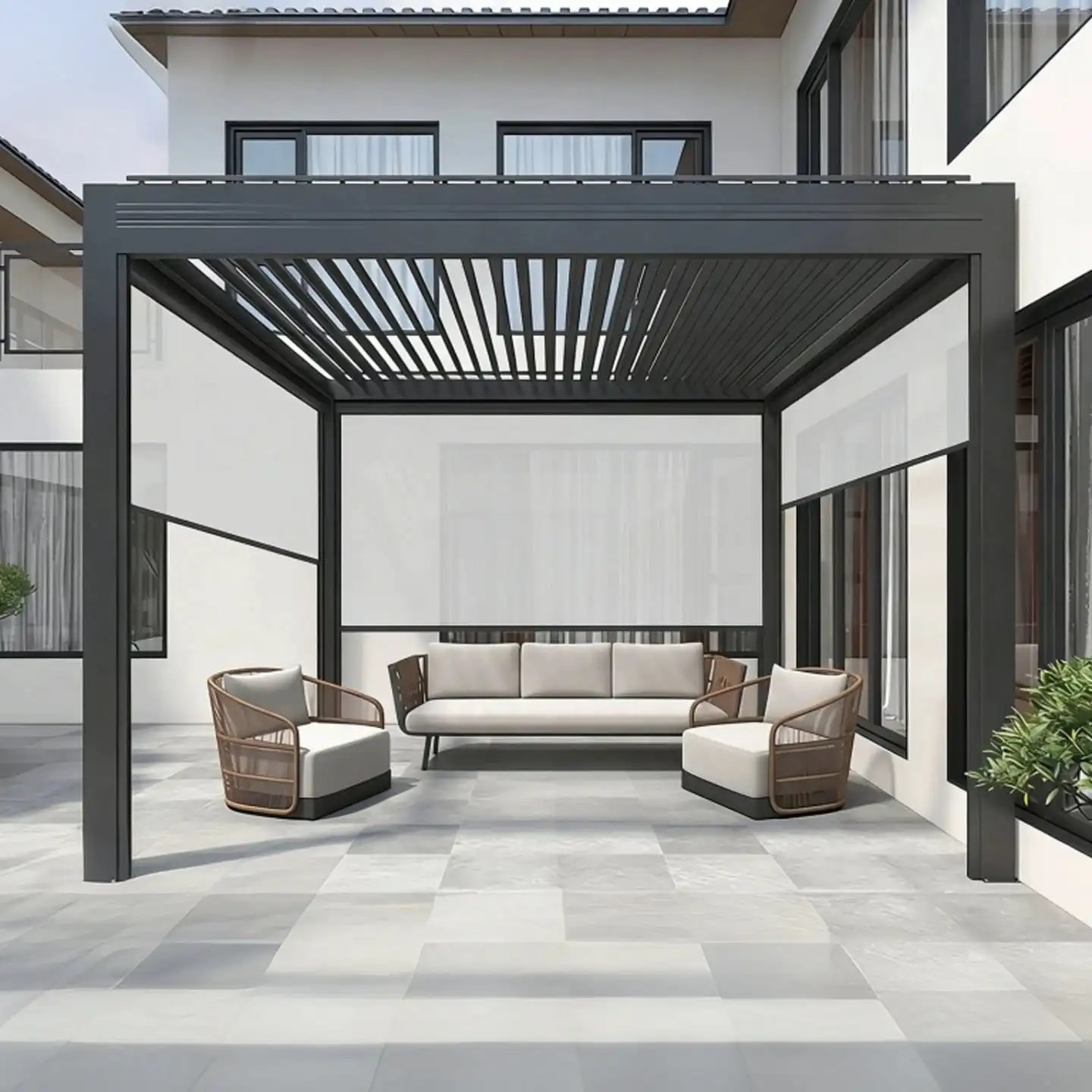 Premium Freestanding Heavy Duty Aluminum Gazebo Pavilion With Motorized Roof And LED System For 4-Season Living