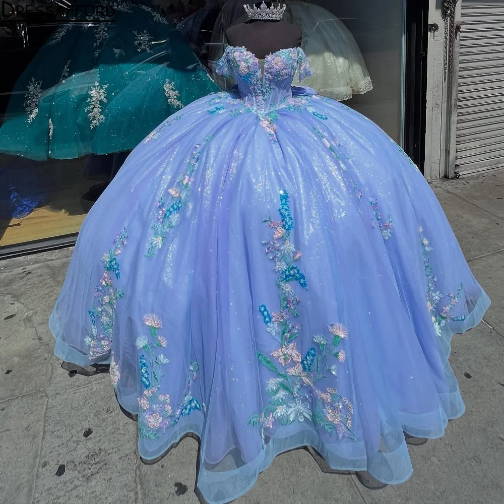 

Princess Lilac Quinceanera Dress Ball Gown Silver Lace Applique Beading Sweet 16 Vestidos De 15 Anos