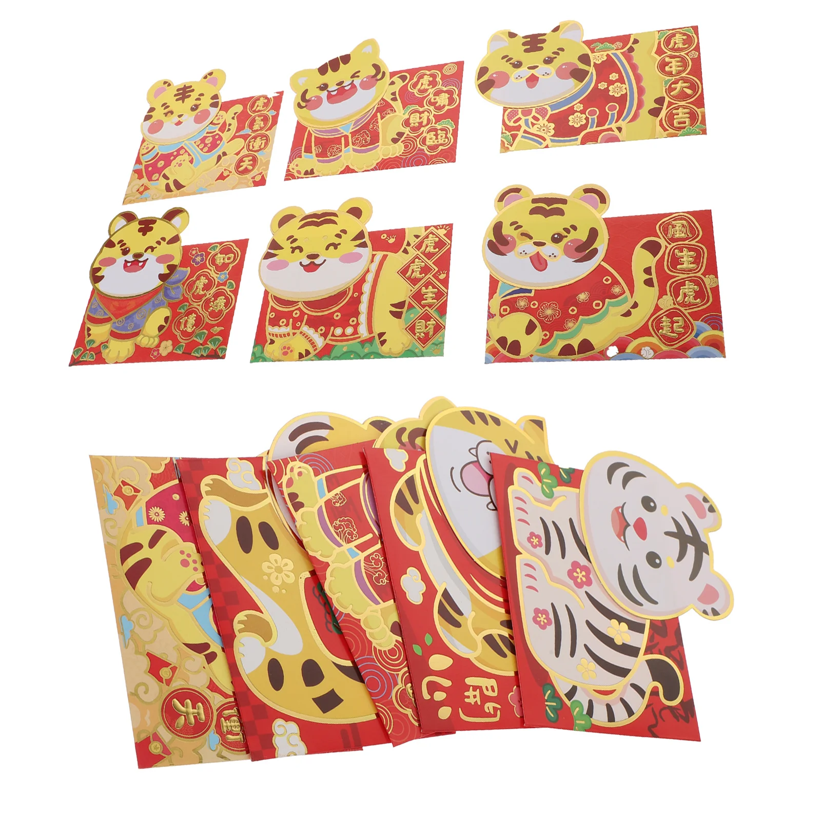 

18pcs Cartoon Red Packets 2022 New Year Festival Envelopes 3D Tiger Pattern Decorative Red Envelopes For Chinese New Year