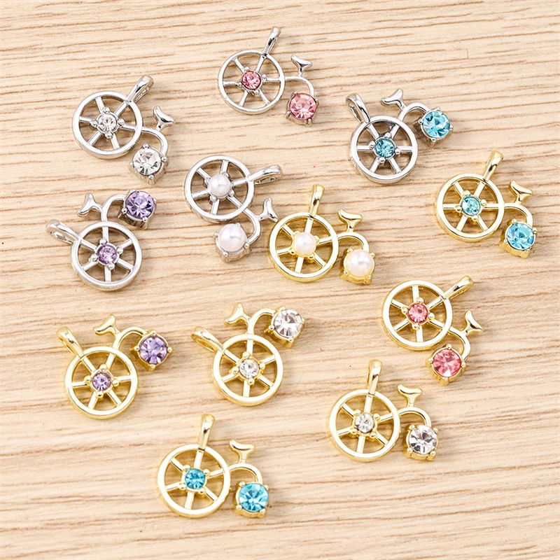 5 Stück 14x13mm Niedliche Kristall-Legierungs-Fahrrad-Anhänger für Schmuckherstellung, Halsketten, Ohrringe, Armbänder, DIY-Bastelzubehör – Detail 13