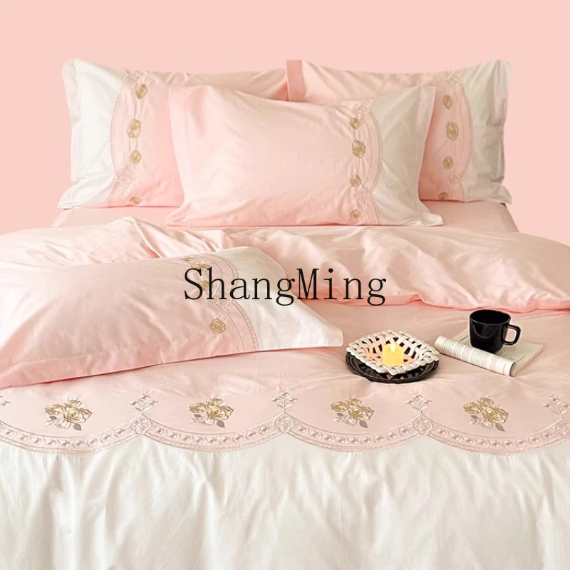 

ZYY comfortable cotton four-piece set jade cinnamon powder flower sheet mattress bedding