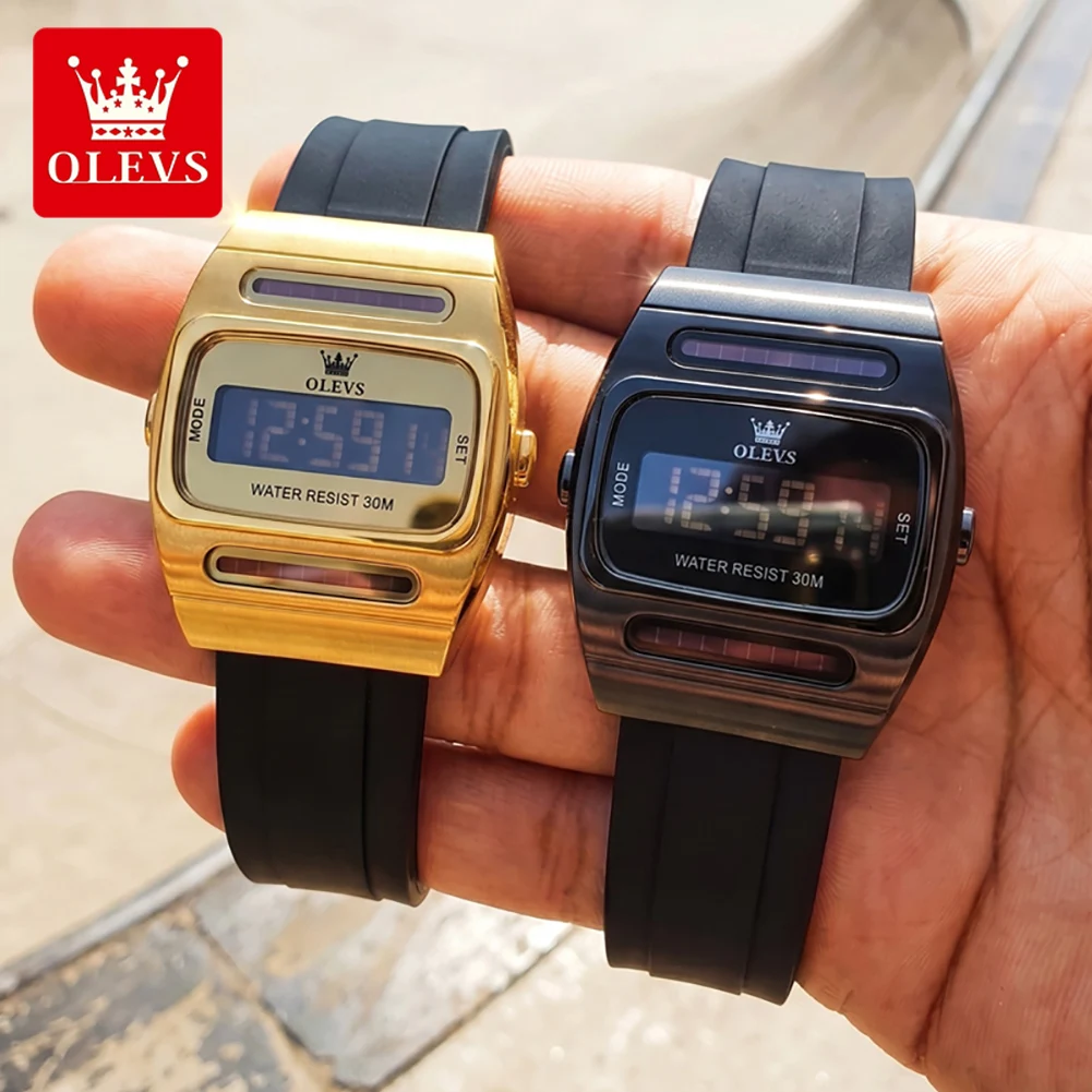 OLEVS 1125 Original Electronic Man Watch Waterproof Square Dial Solar Powered Sport Digital Wristwatch for Men