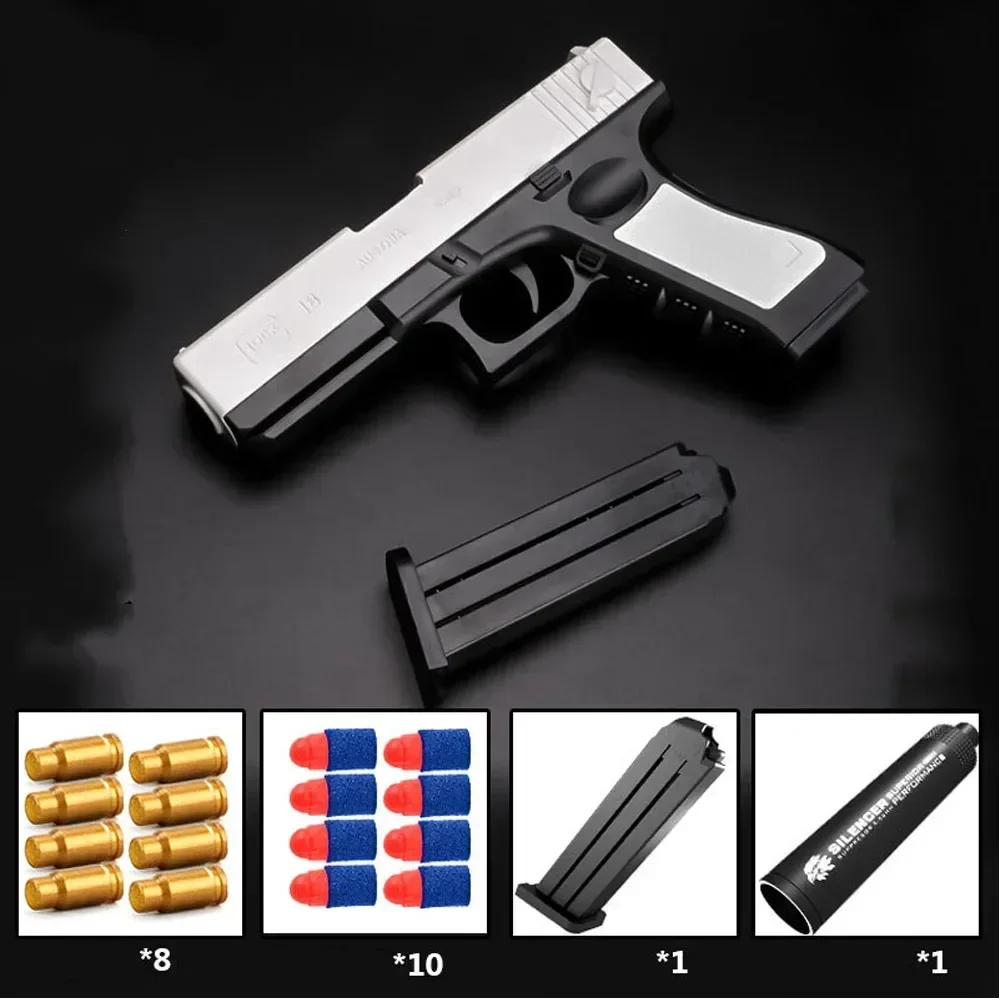 Toy Pistol Soft Bullet Toy Guns M1911 Shell Ejected Foam Darts Blaster Manual Airsoft Weapon with Silencer For Kids Adults