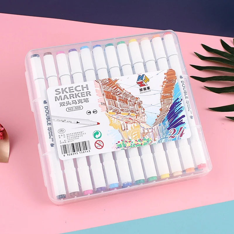 12 สี/18 สี/24 สี/36 สี double head box marker ภาพวาดการ์ตูนชุดปากกาสีน้ํา